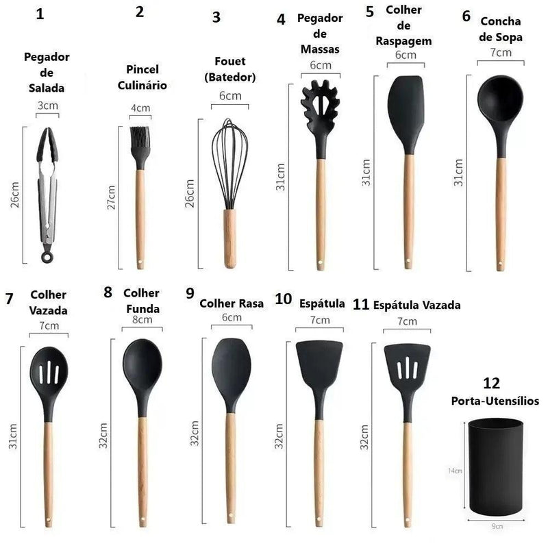 Super Kit Utensílios de Cozinha em Silicone com 12 Peças - Home DecoreCom